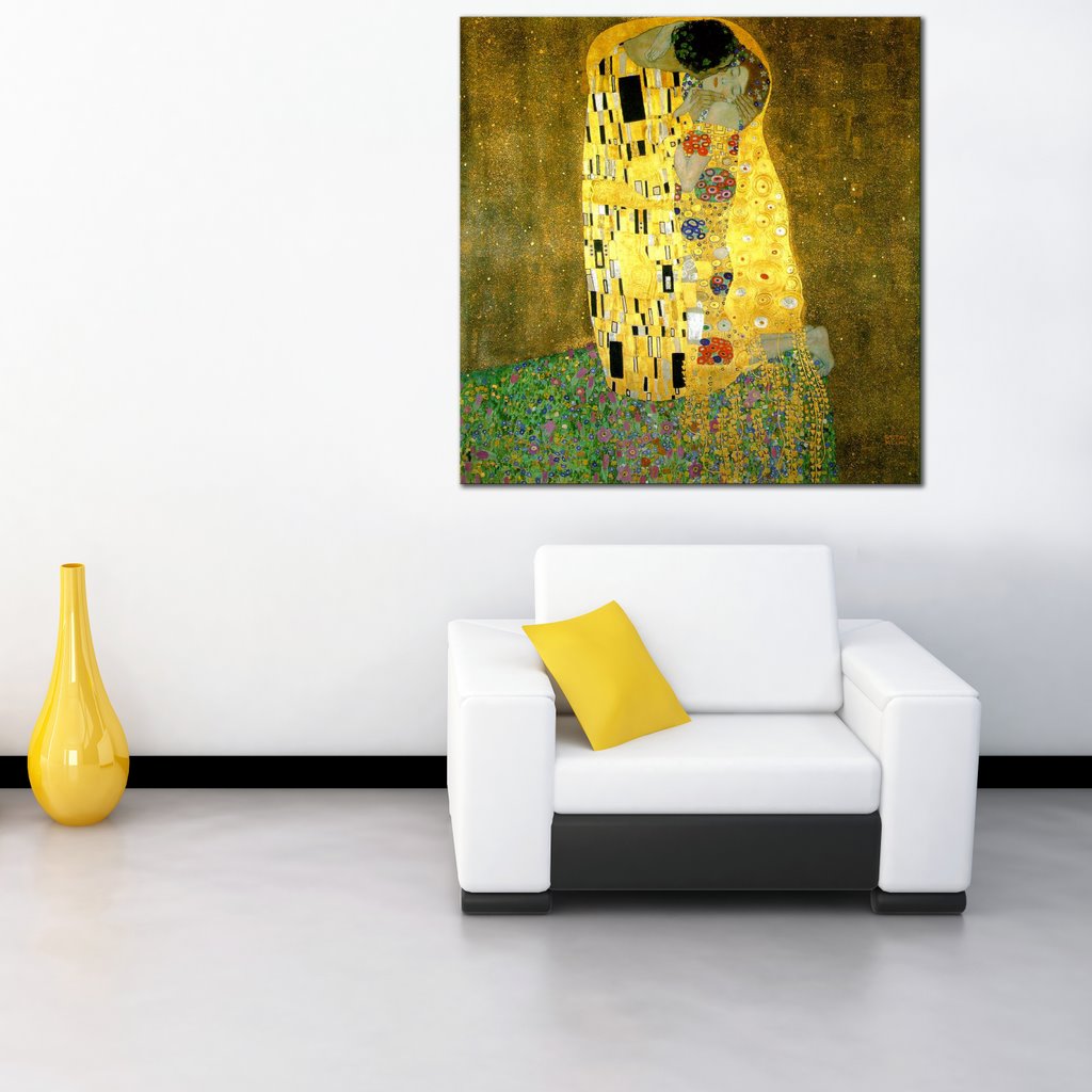 29 x 29 inches - Gallery Wrapped Oil Painting - The Kiss by Gustav Klimt